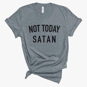 NWT Unisex XL Gray Graphic Tee with 'Not Today Satan' Print